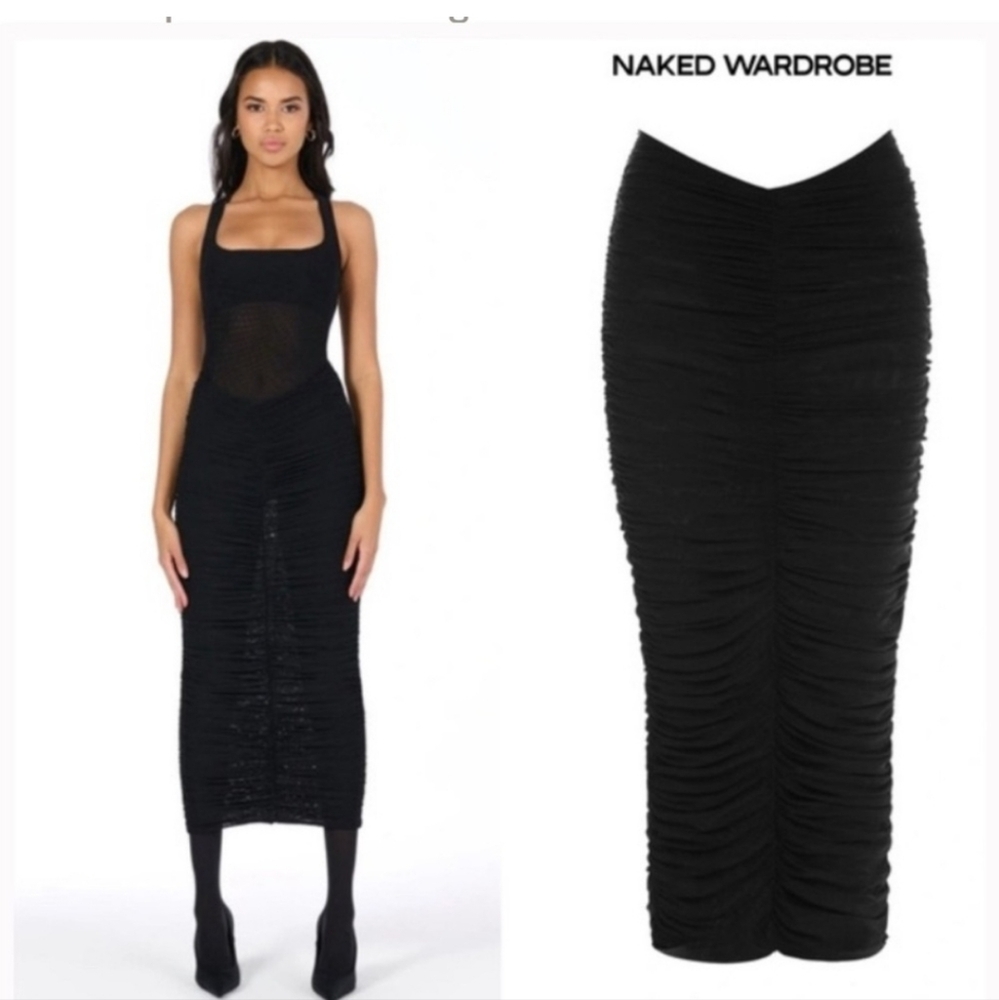 Naked Wardrobe Ruched‎ Black Skirt NWT